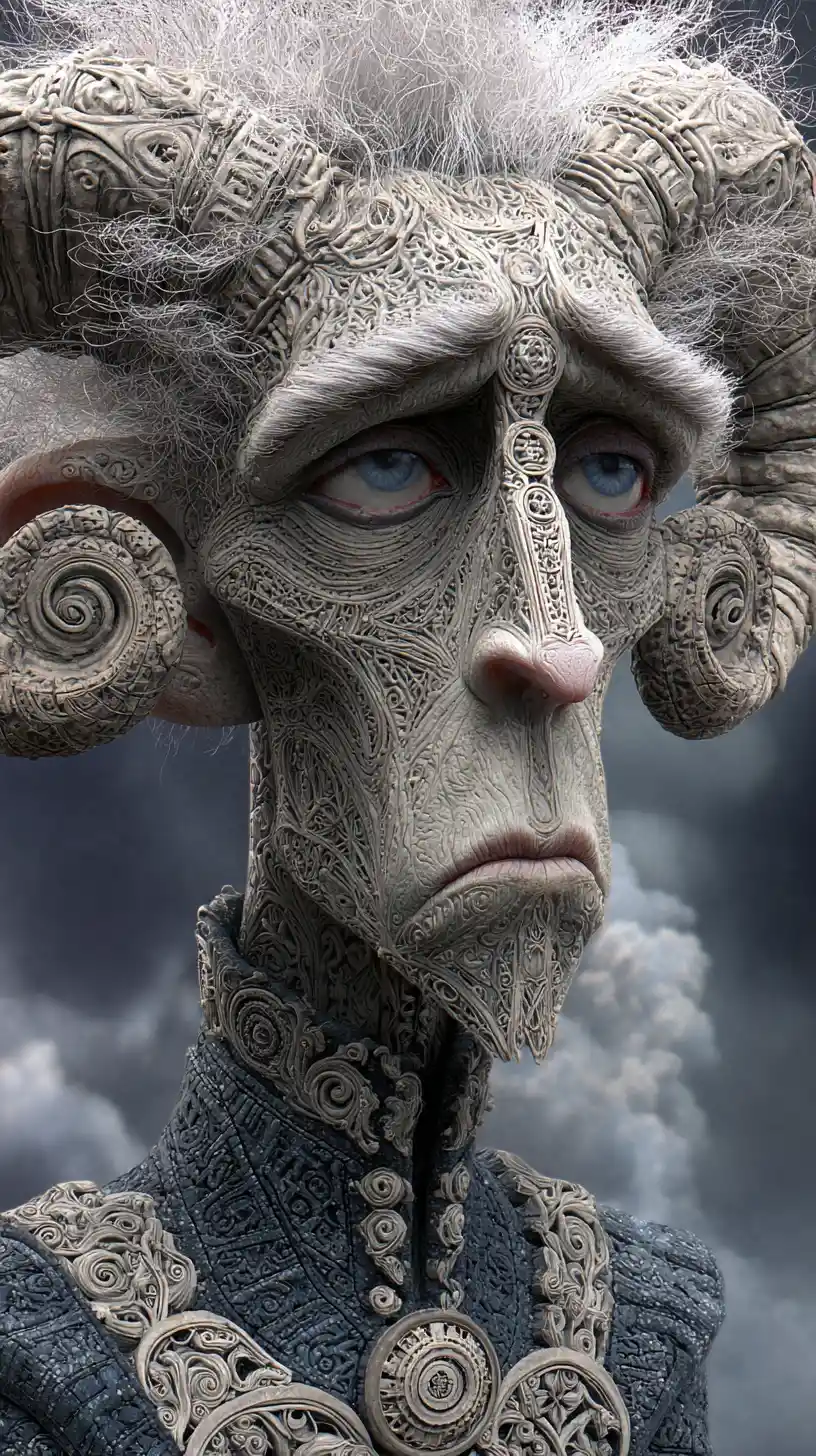 Surreal Gothic Portrait Of Ornate Melancholic Horned Woman