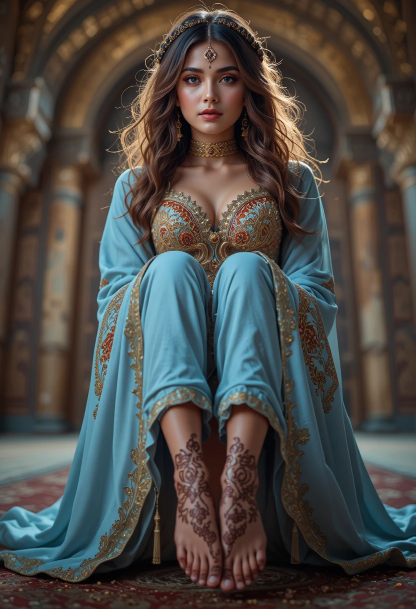 Arab woman in traditional dress with henna details