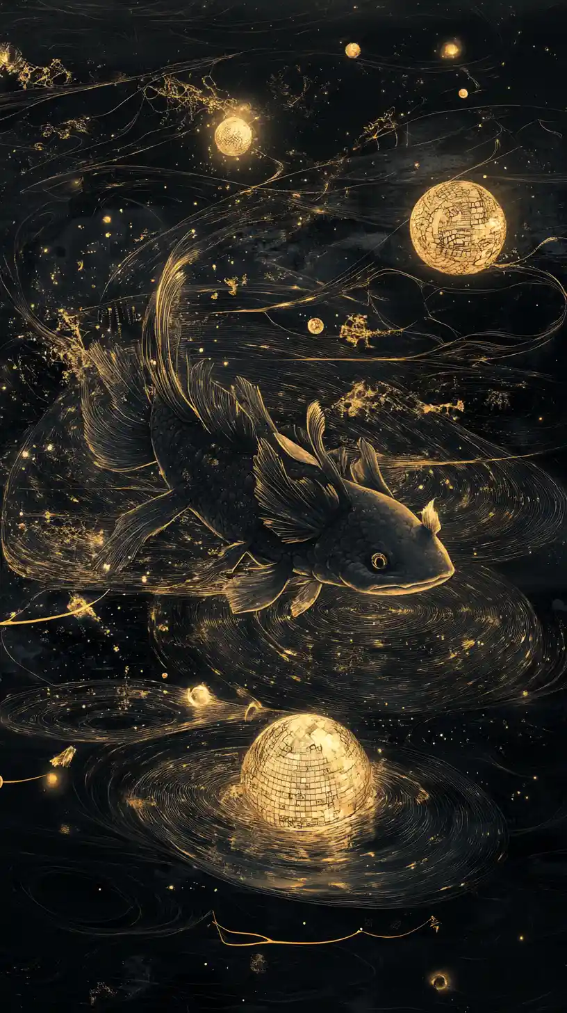 Ethereal Axolotl Floating In Crystalline Black Water