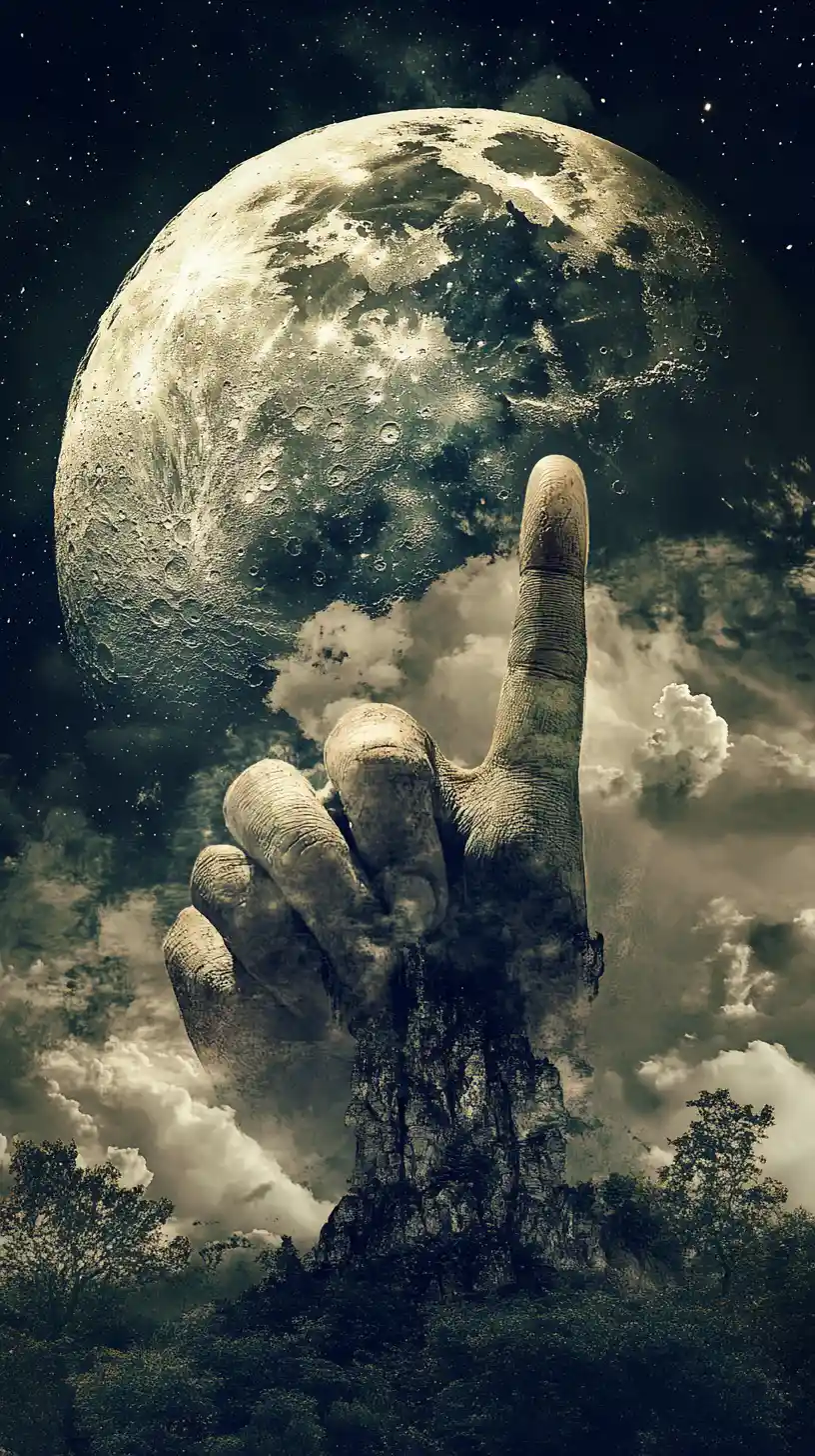 Defiant hand gesture raised high against the world
