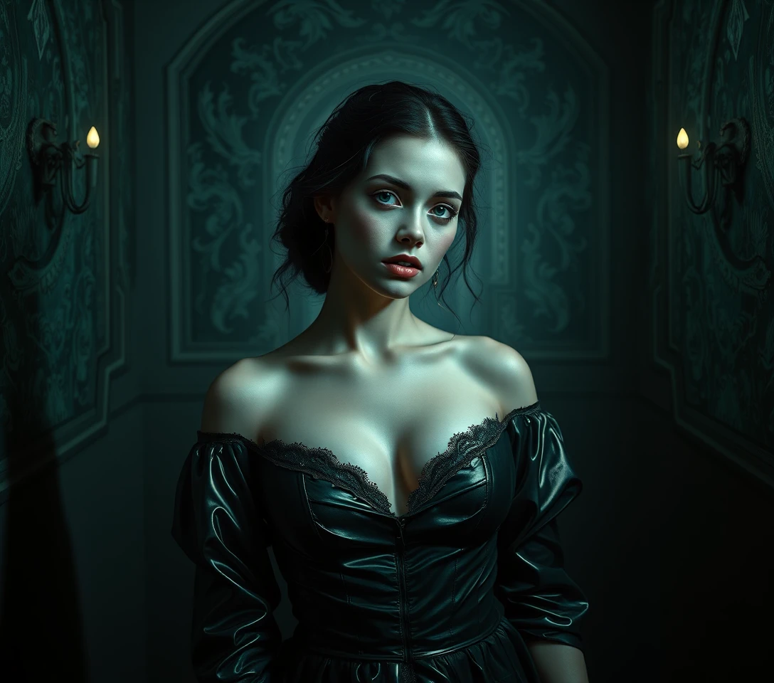 Surreal mystical woman in a symbolic dramatic portrait