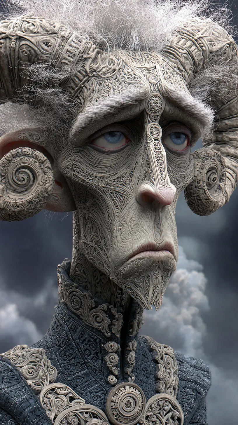 Surreal Gothic Portrait Of Ornate Melancholic Horned Woman