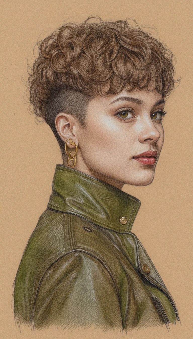 Retrato de jovem mulher confiante em lápis de cor e tinta