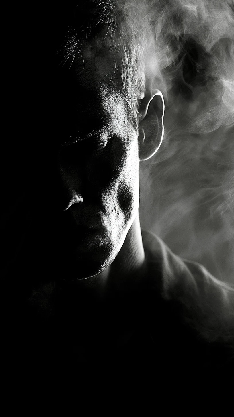 Contemplative figure amid swirling shadows and gentle light