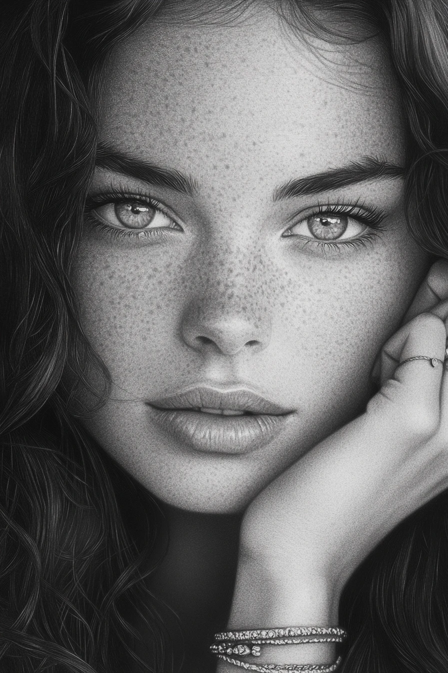 Graphite pencil close up portrait of a young woman