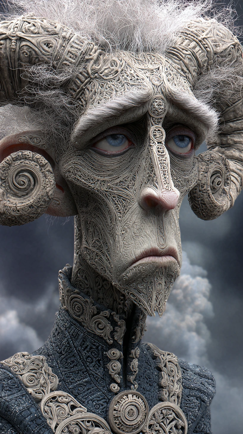 Surreal Gothic Portrait Of Ornate Melancholic Horned Woman