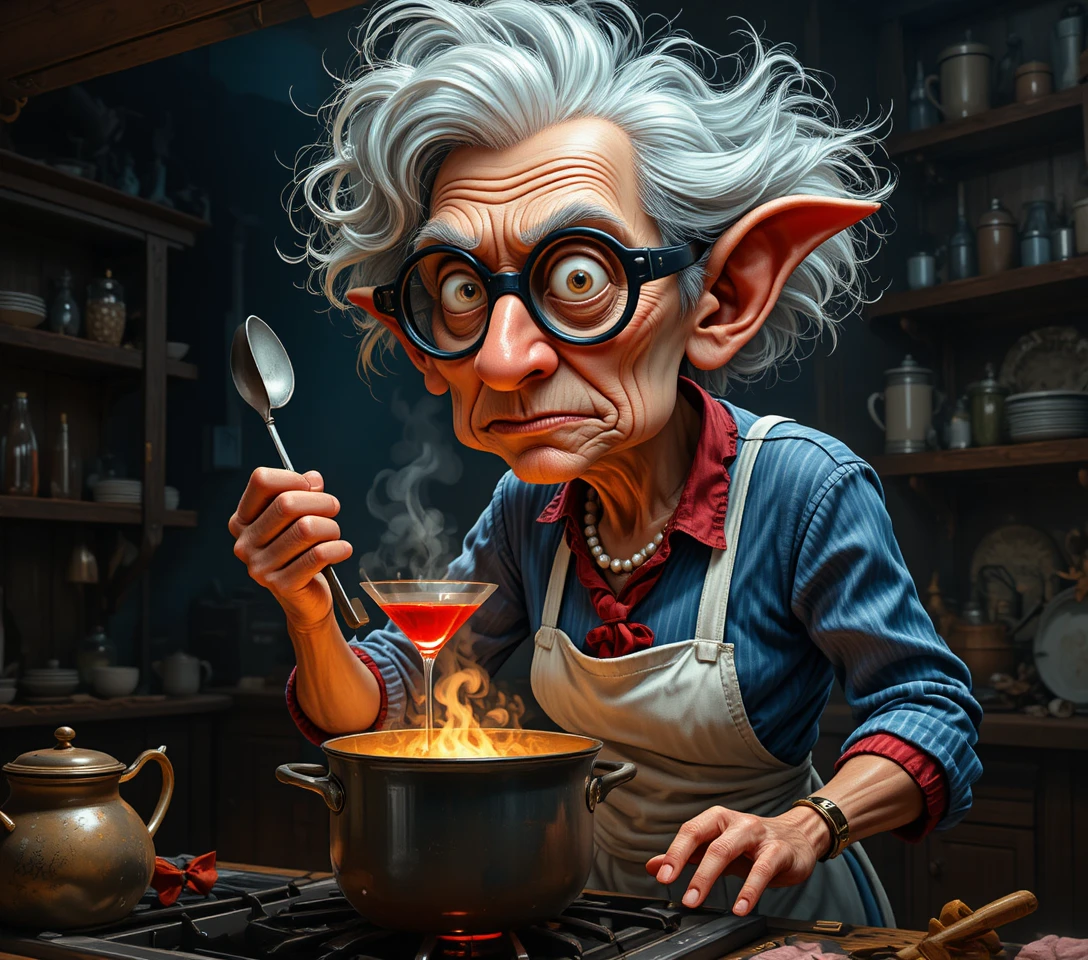 Elderly Woman With Martini In Dramatic Stylized Portrait