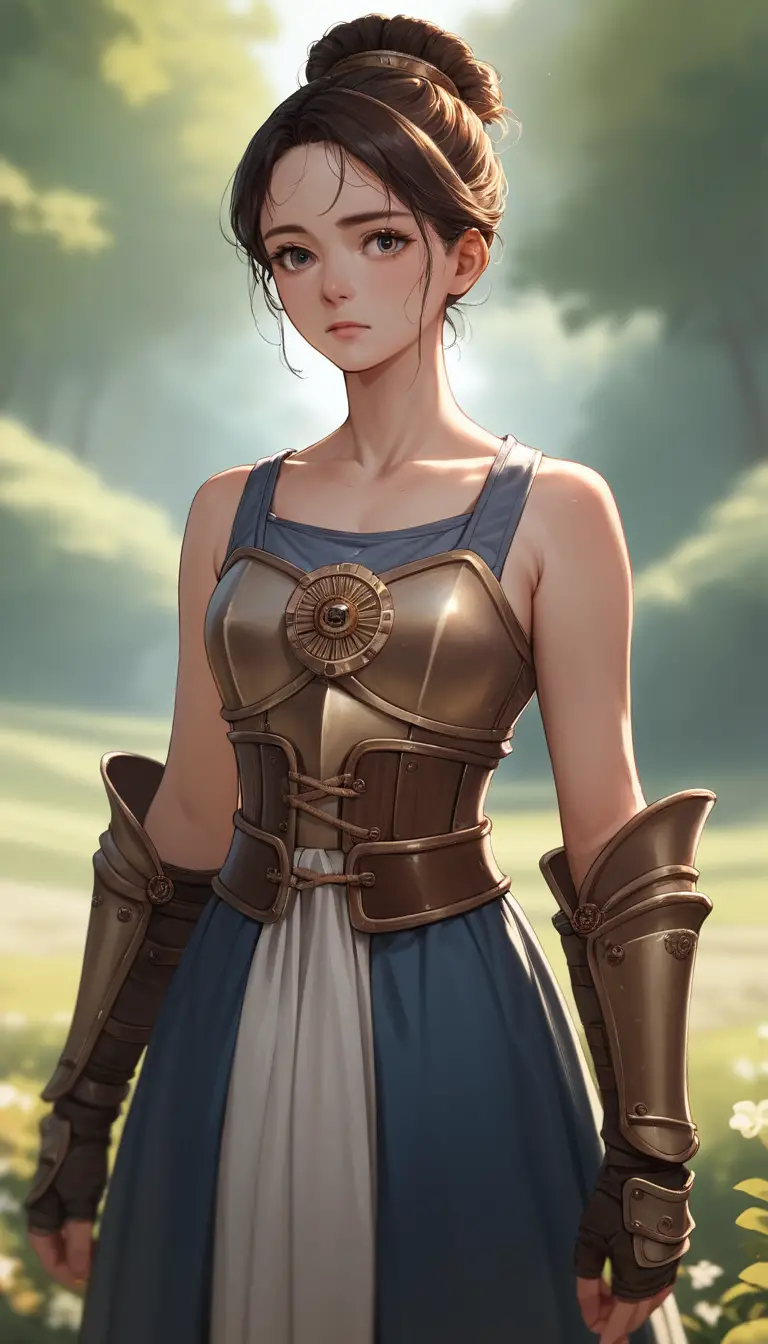 Anime warrior woman in black armor tank top outfit