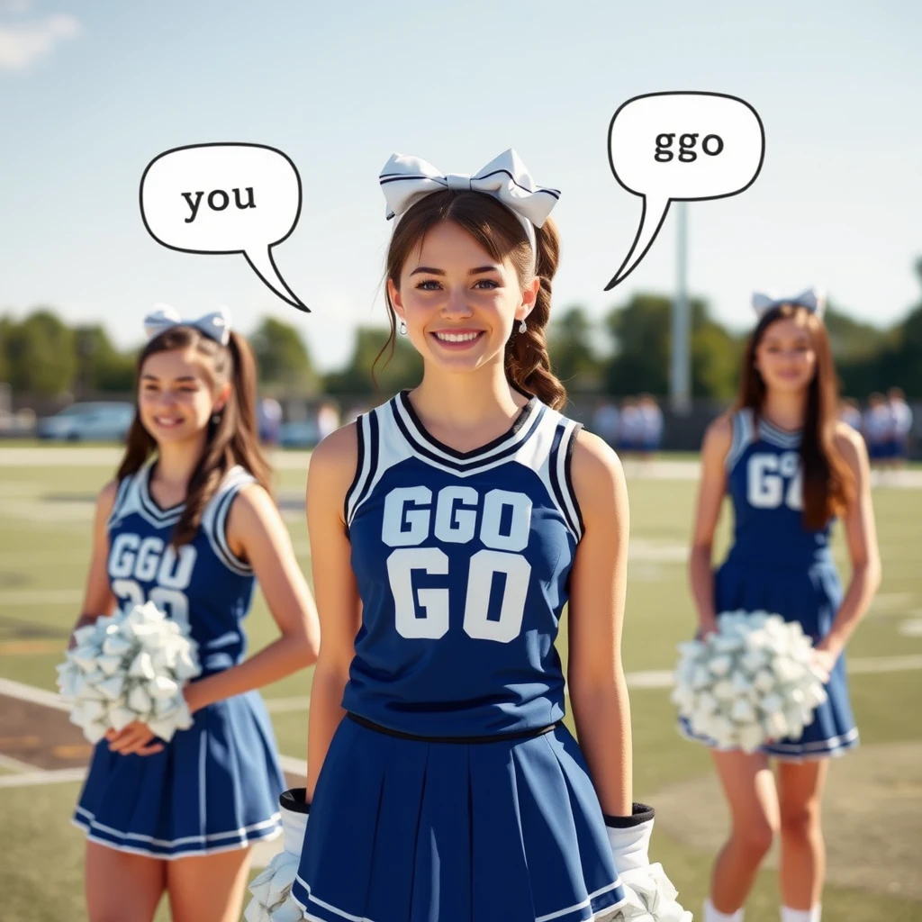 Cheer captain schoolgirl leading a spirited chant outdoors