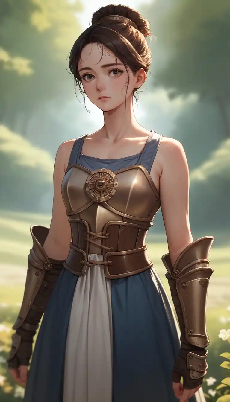 Anime warrior woman in black armor tank top outfit