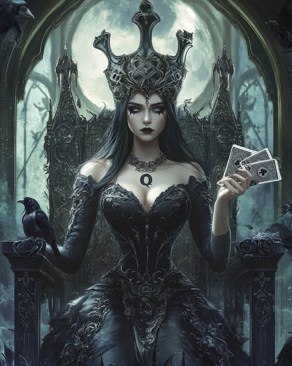 Gothic Queen Of Spades On A Dark Royal Throne