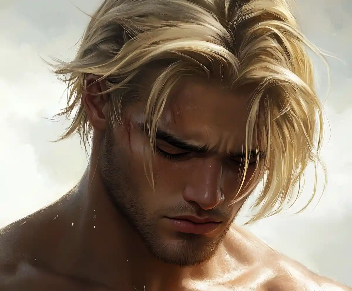 Sad muscular blond man alone in an outdoor place