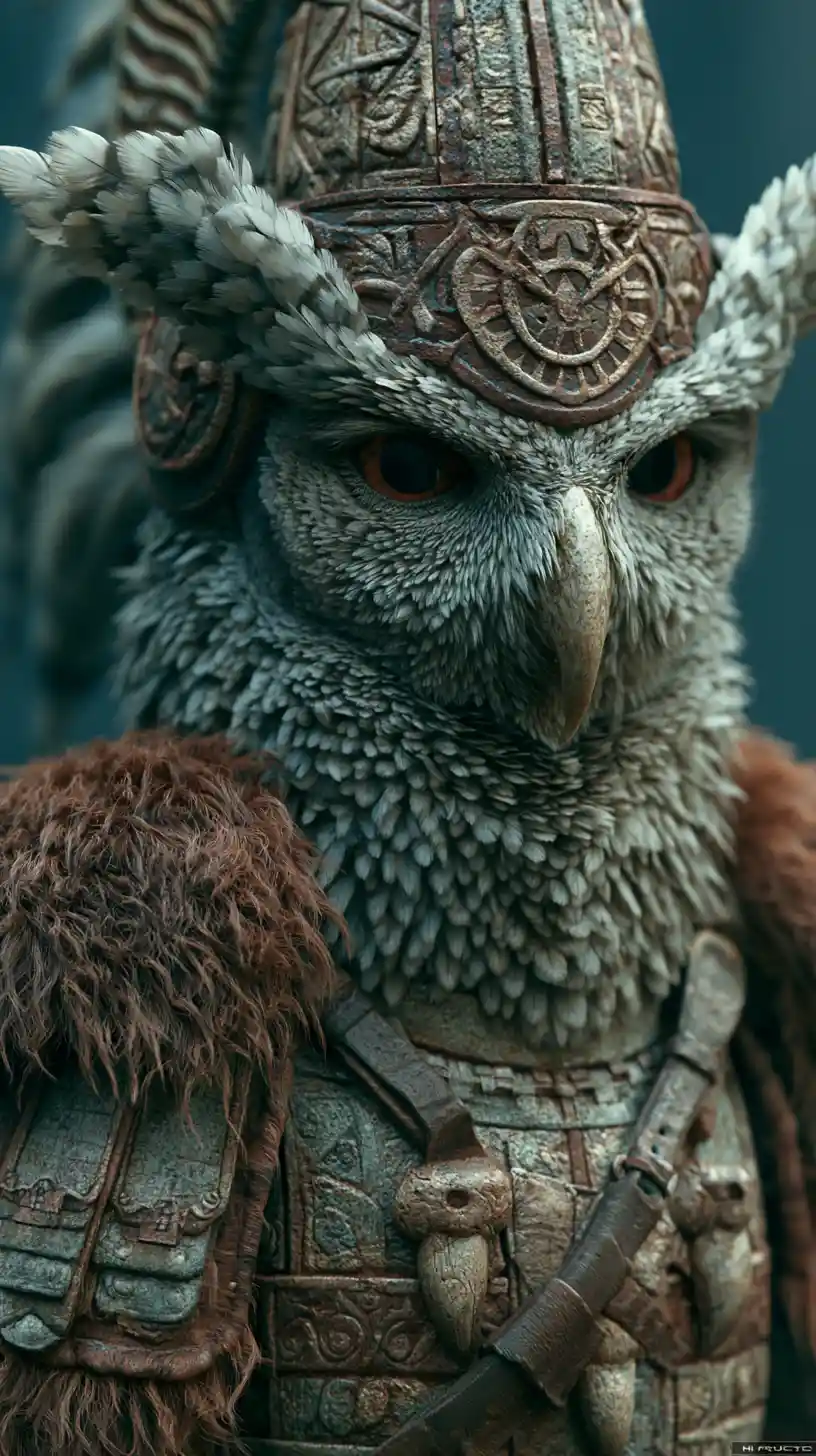 Seven tailed spirit owl warrior in dramatic fantasy portrait
