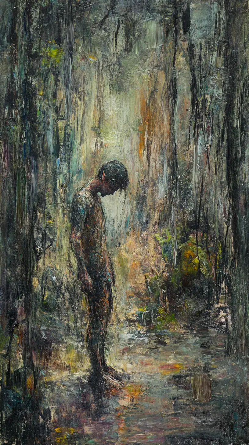 Elf Dissolving Into Paint In A Surreal Forest