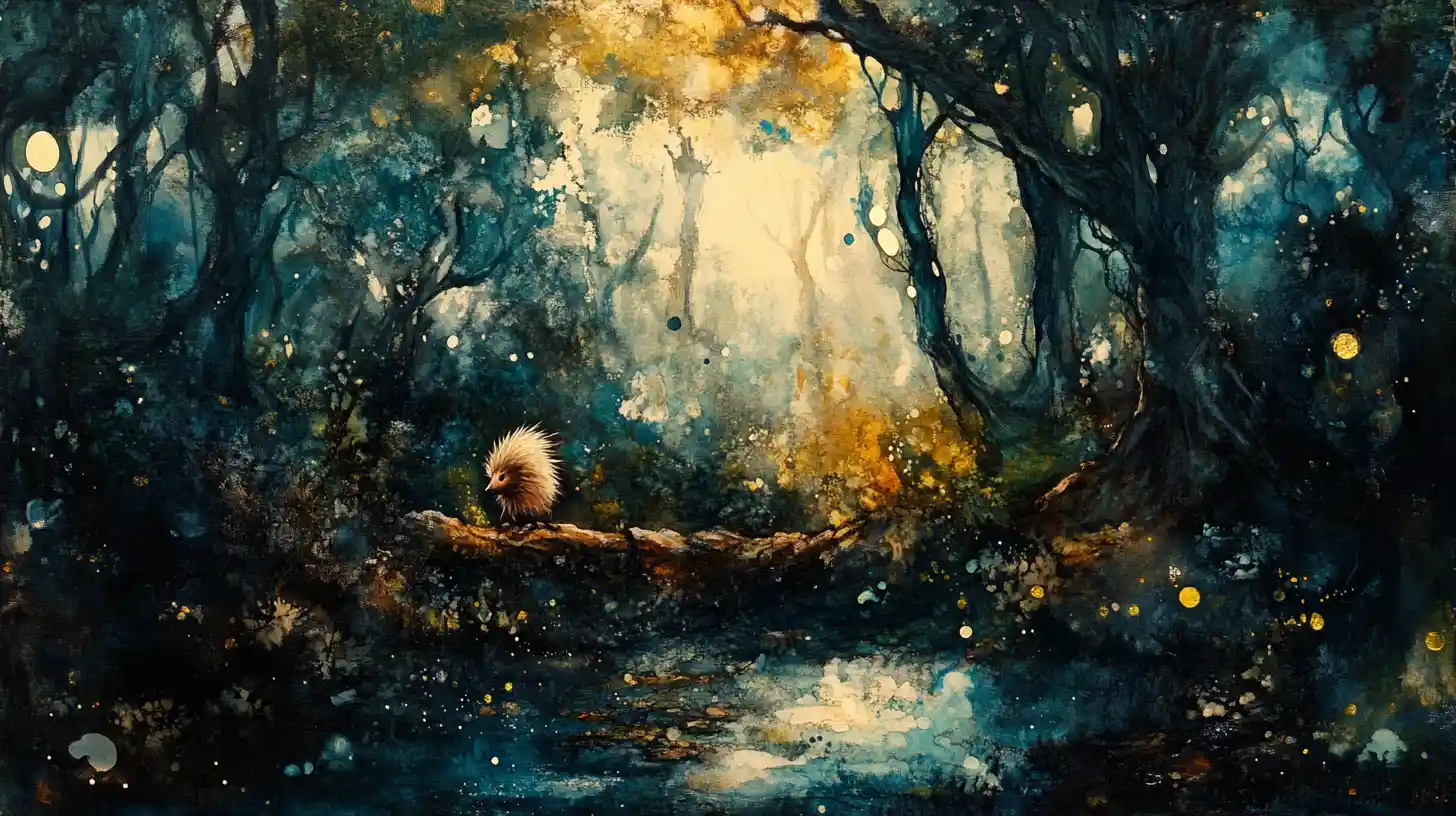 Elf And Hedgehog Blending Into A Dreamlike Forest