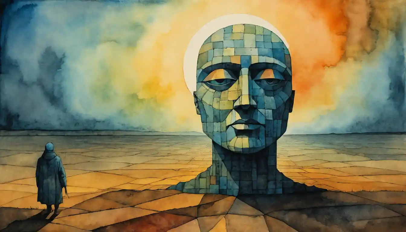 Abstract watercolor painting with mysterious warm glowing light