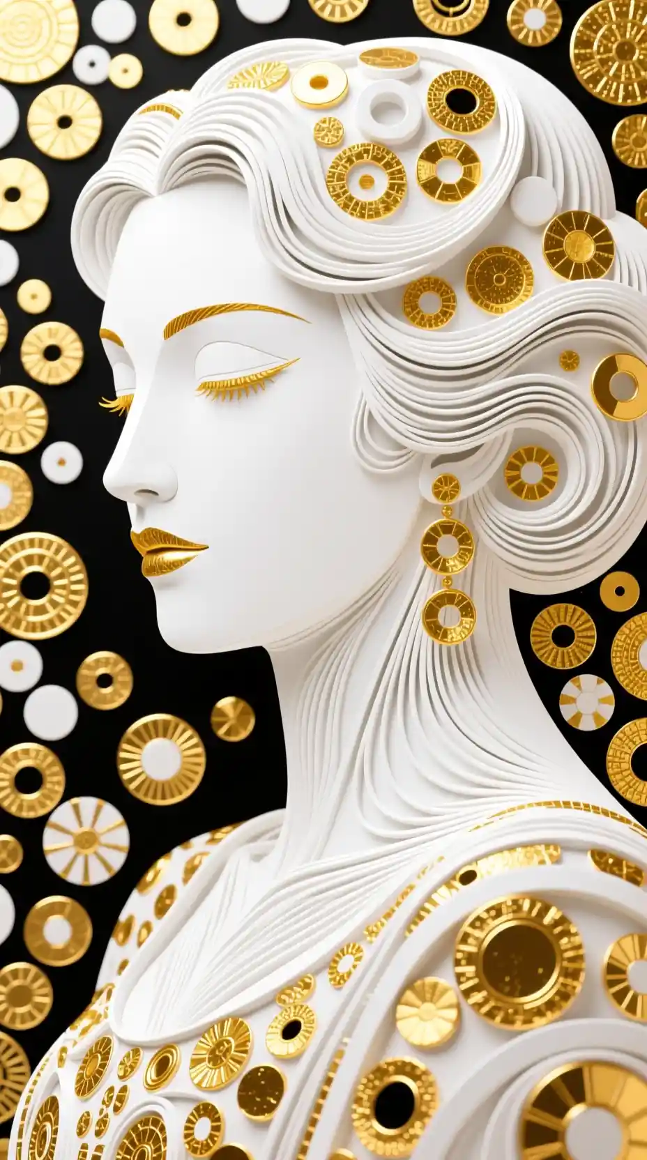 White And Gold Abstract Drawing With Dimensional Effects