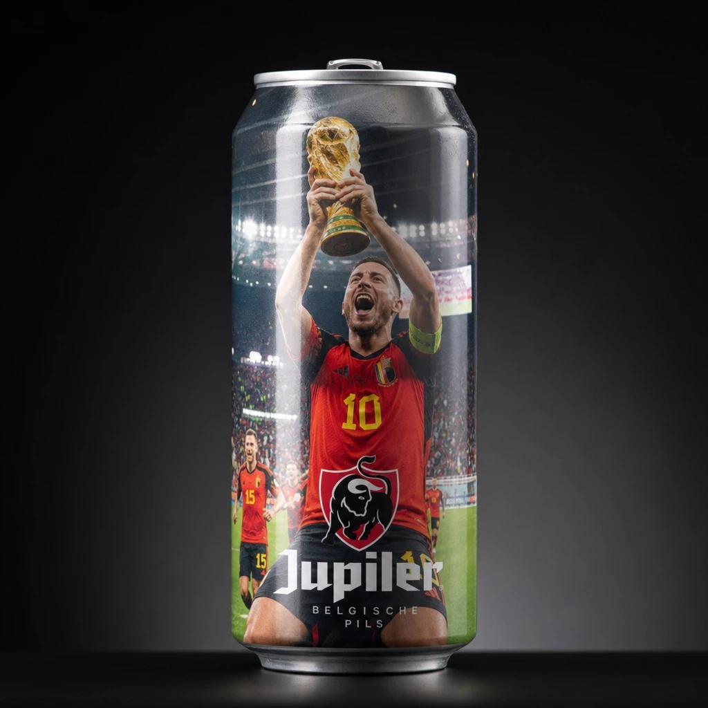 Soccer world cup photo printed on a beer can