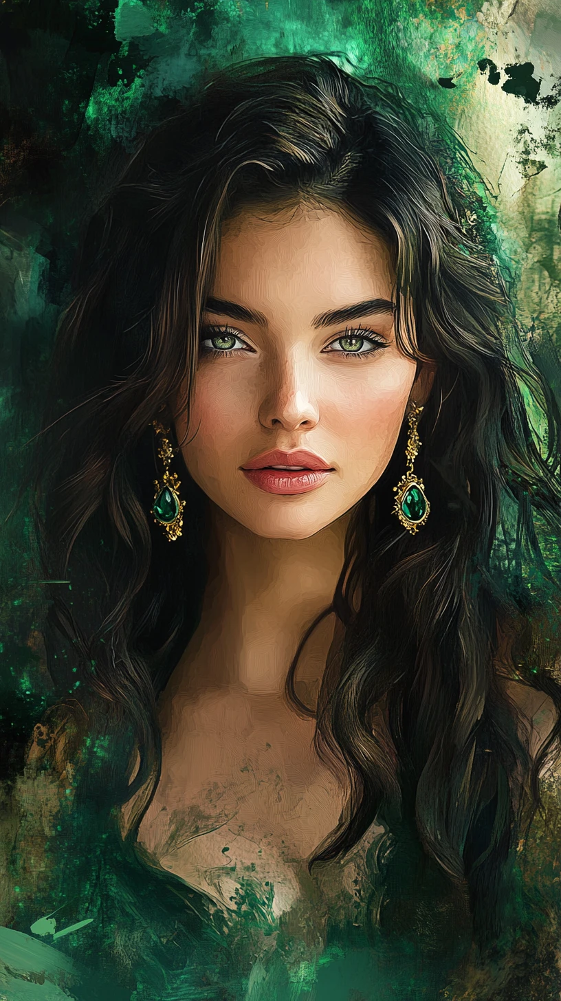 Watercolor digital portrait of a beautiful girl with earrings