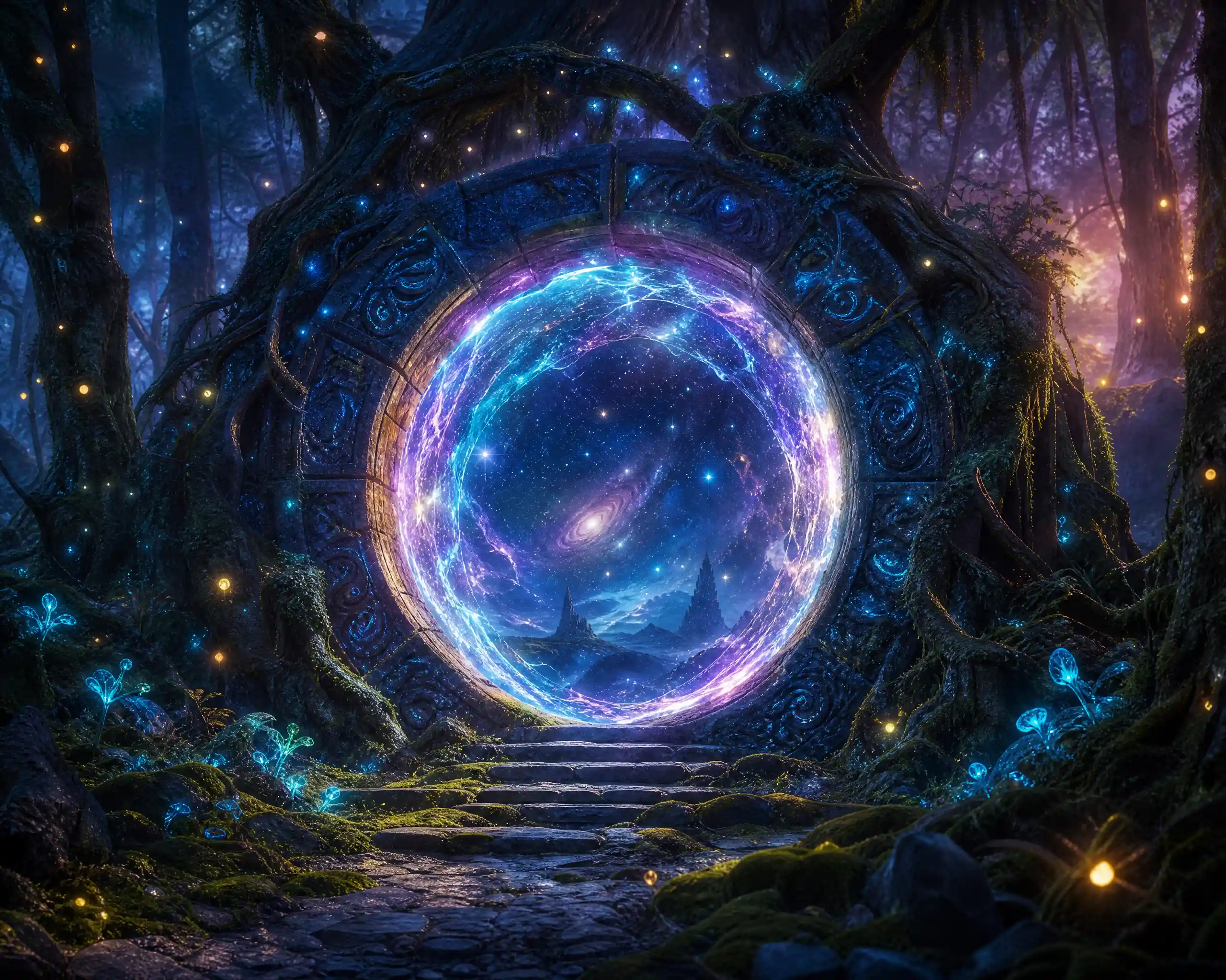 Glowing Stone Portal In An Enchanted Twilight Forest