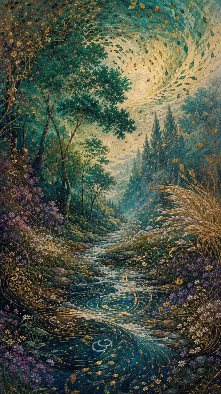 Forest In Motion With Leaves Flowers Grass And Streams
