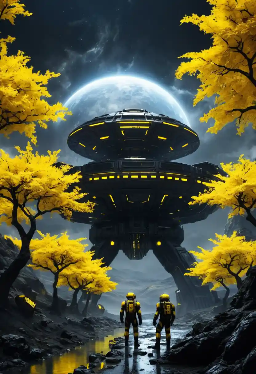 Futuristic soldiers guarding a canyon military base