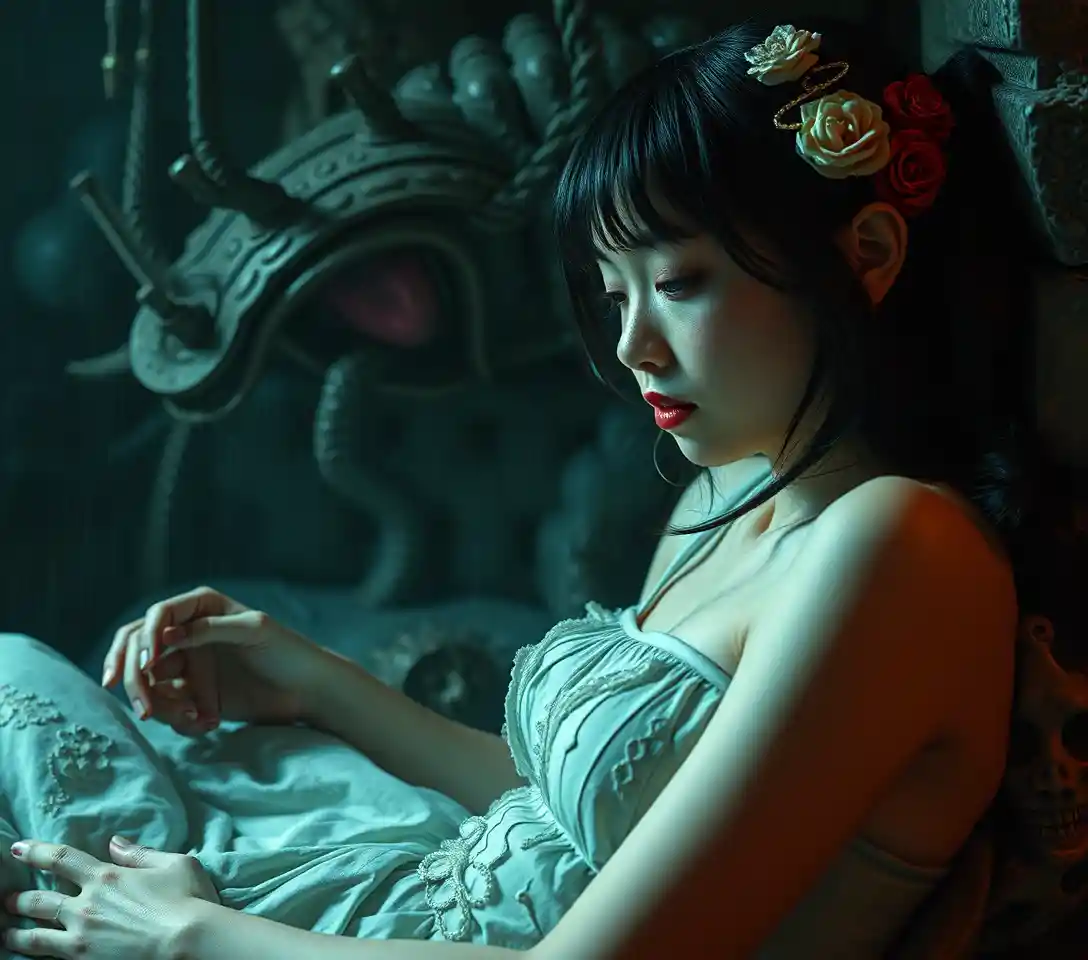 Surreal portrait of Misty Ayaka in twisted comic horror