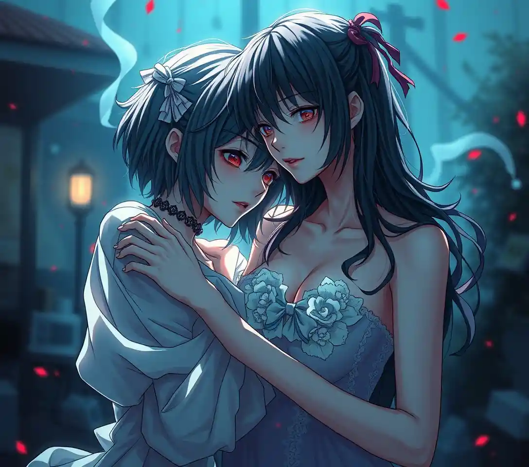Two girls in surreal comic horror digital illustration