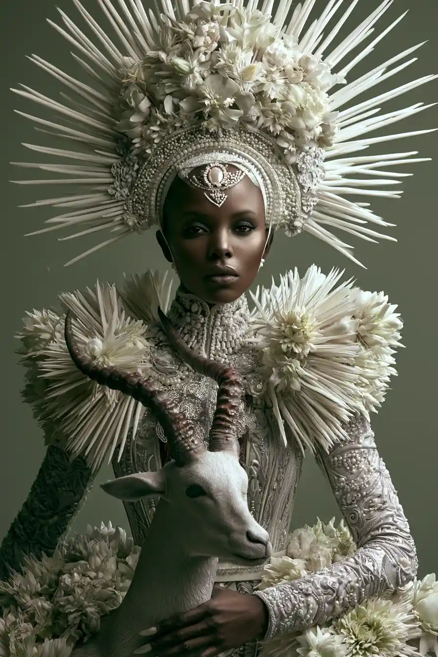 Fantasy supermodel in a surreal land of milk and honey
