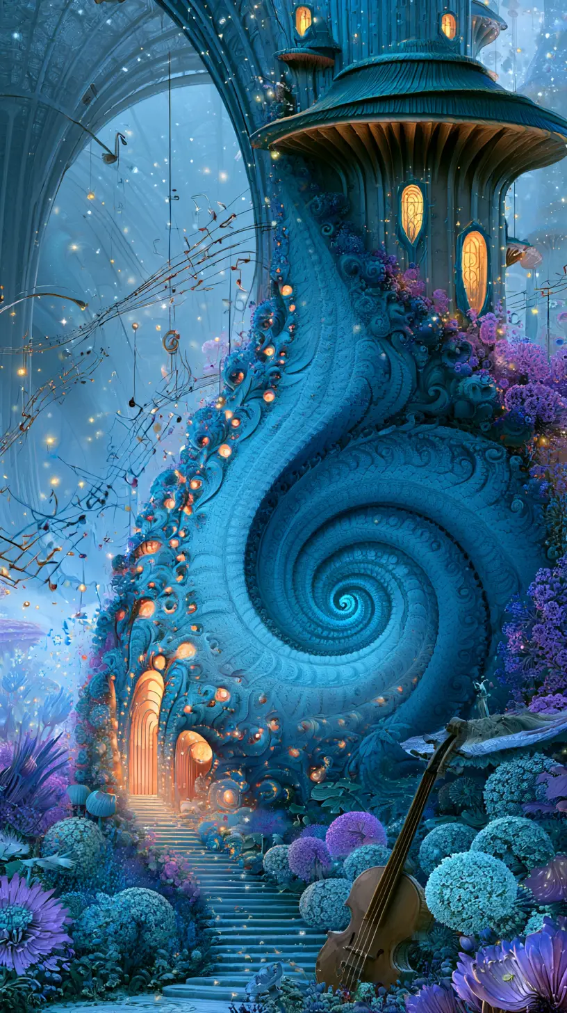 Magical fractal dream house in a whimsical fantasy world