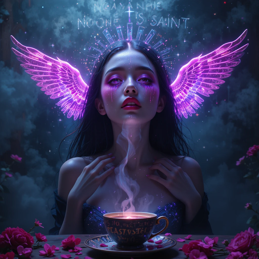Ethereal woman with angelic eyes in surreal dreamscape