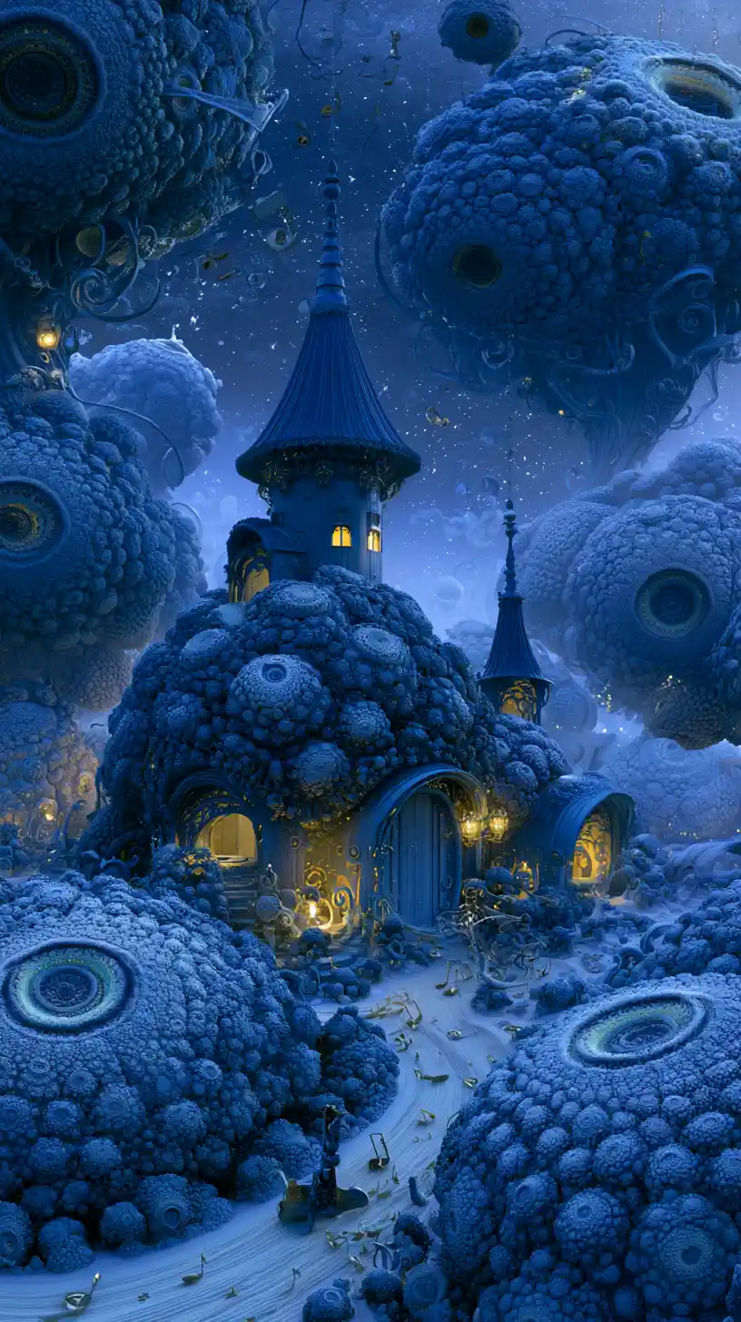 Whimsical fractal house in a dreamy musical world
