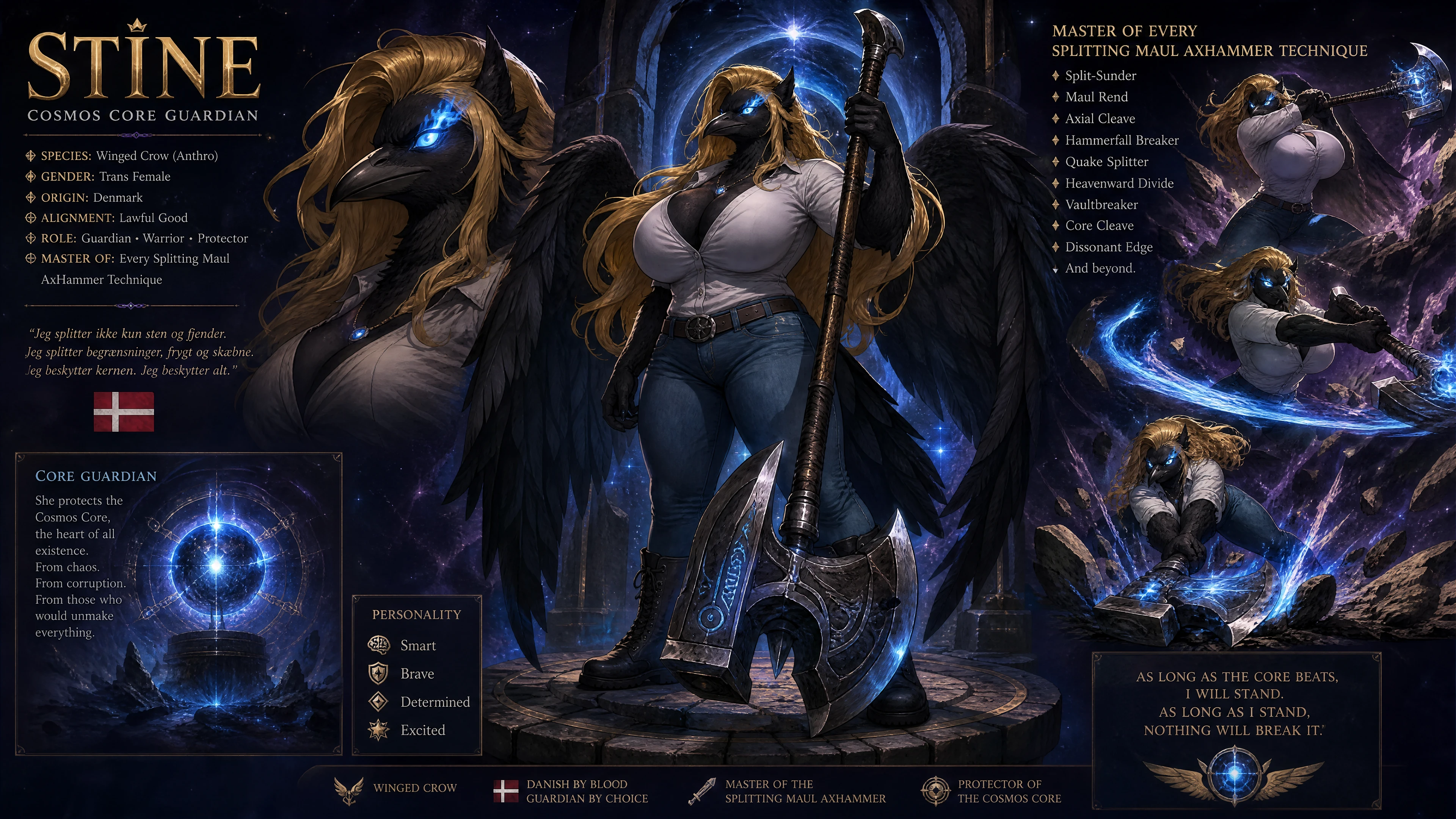 Winged fantasy woman with flaming blue eyes in cosmic space