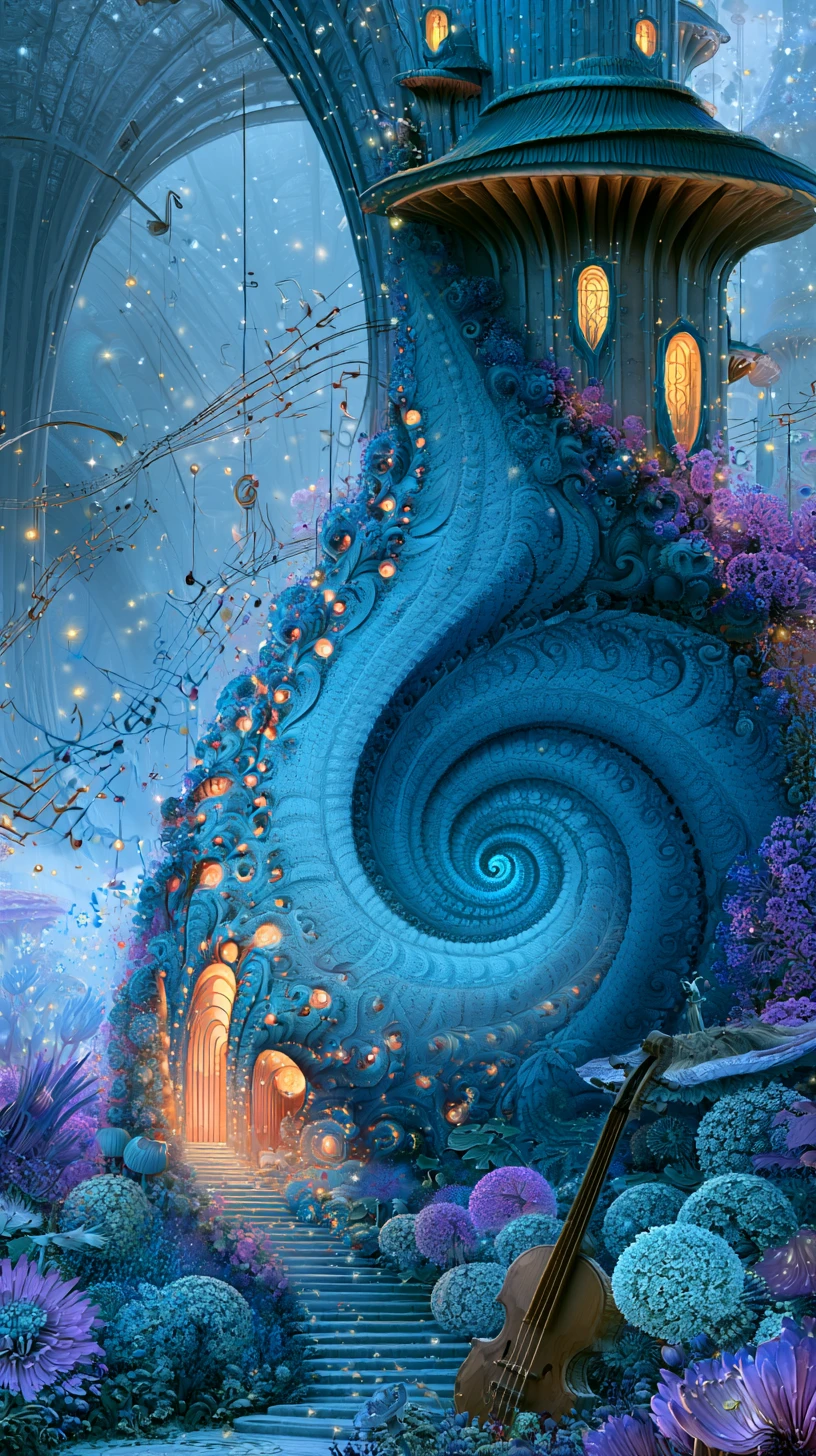 Casa de ensueño fractal mágica en un mundo de fantasía caprichoso