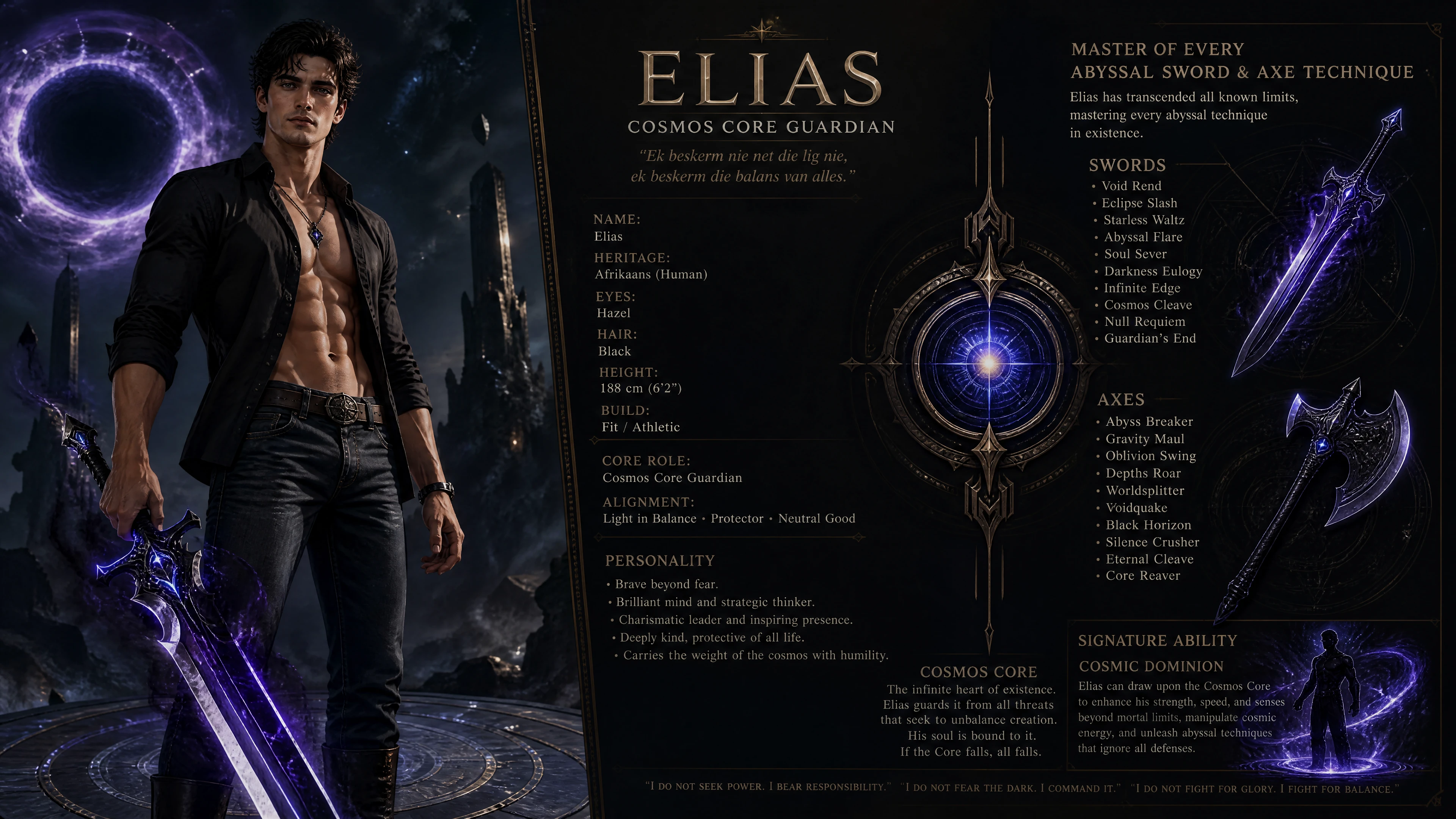 Brave male warrior with abyssal blades in casual clothing
