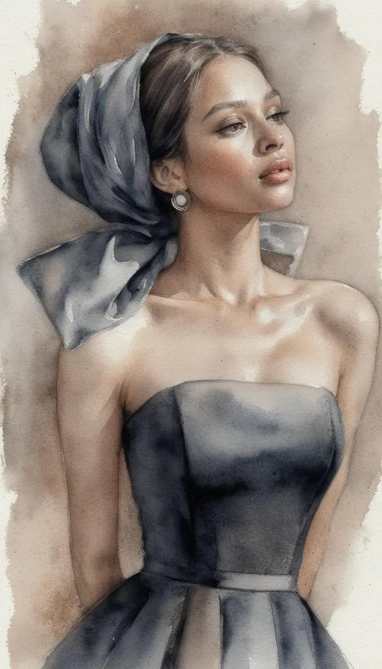 Charcoal portrait of a young woman in profile with headscarf