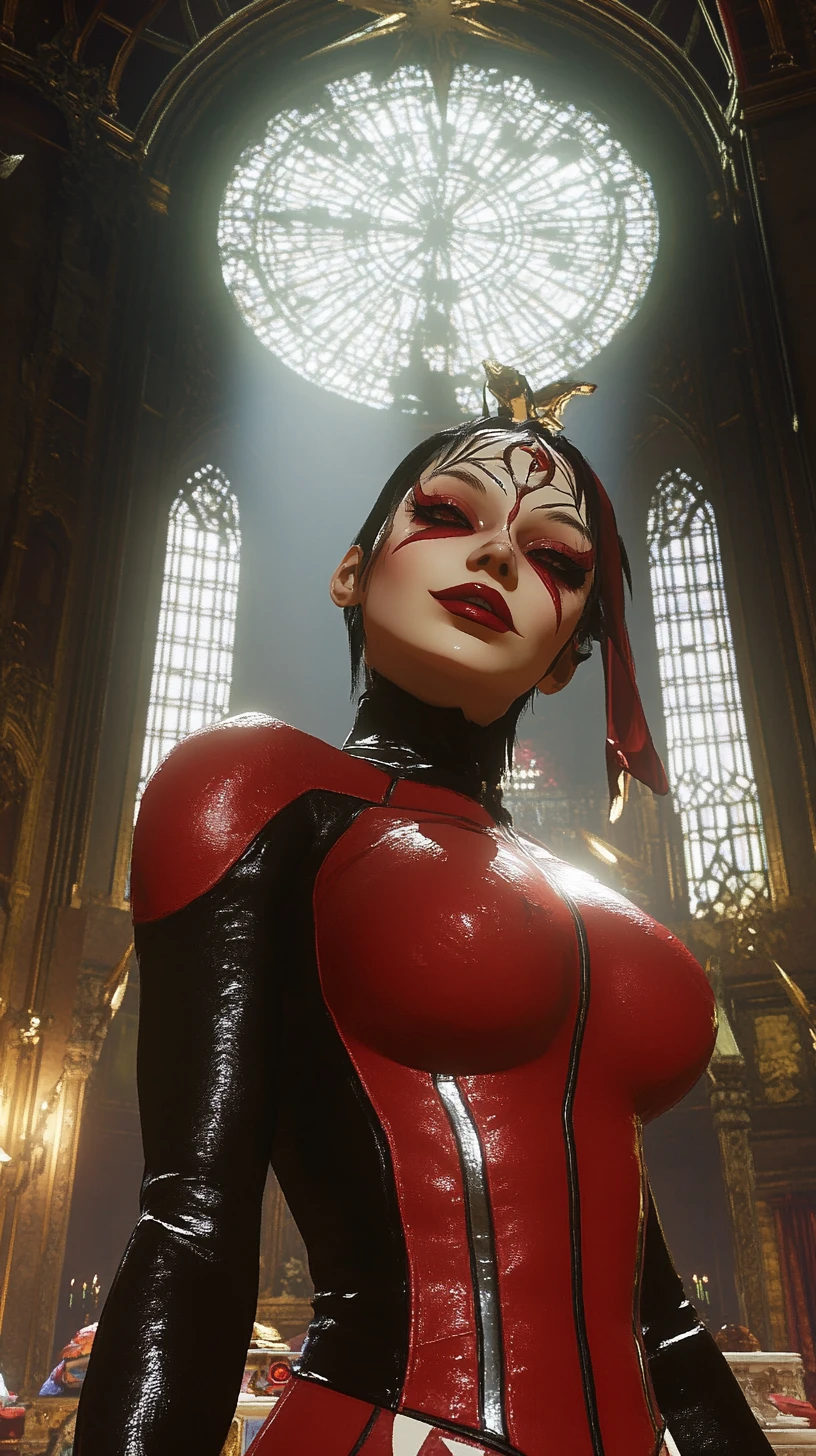 Tortured sci fi woman lying in a dim world war two palace
