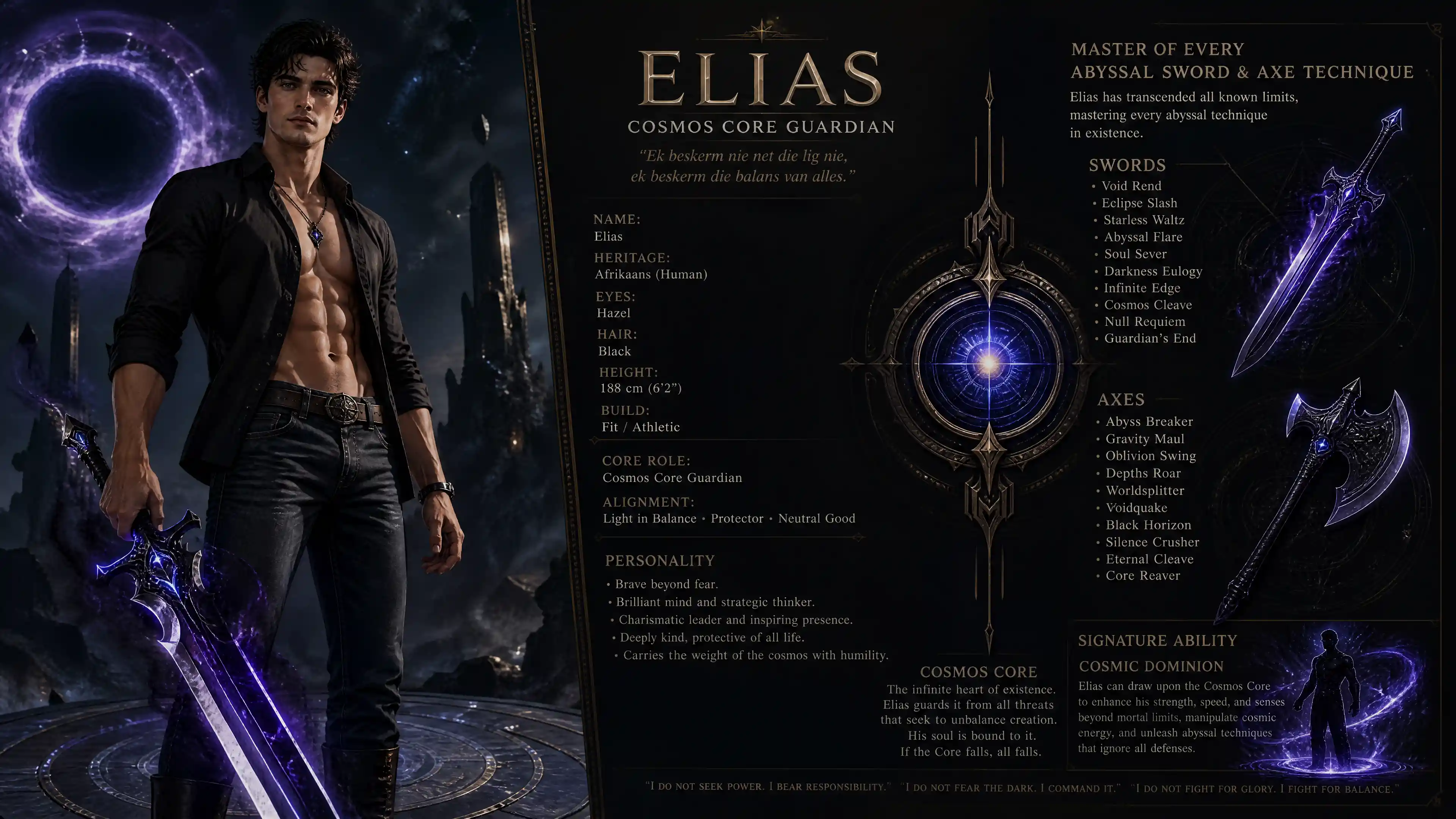 Brave male warrior with abyssal blades in casual clothing