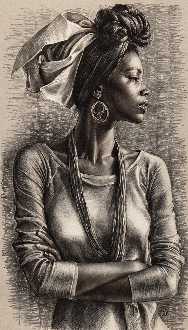 Charcoal bust portrait of a young woman in side profile