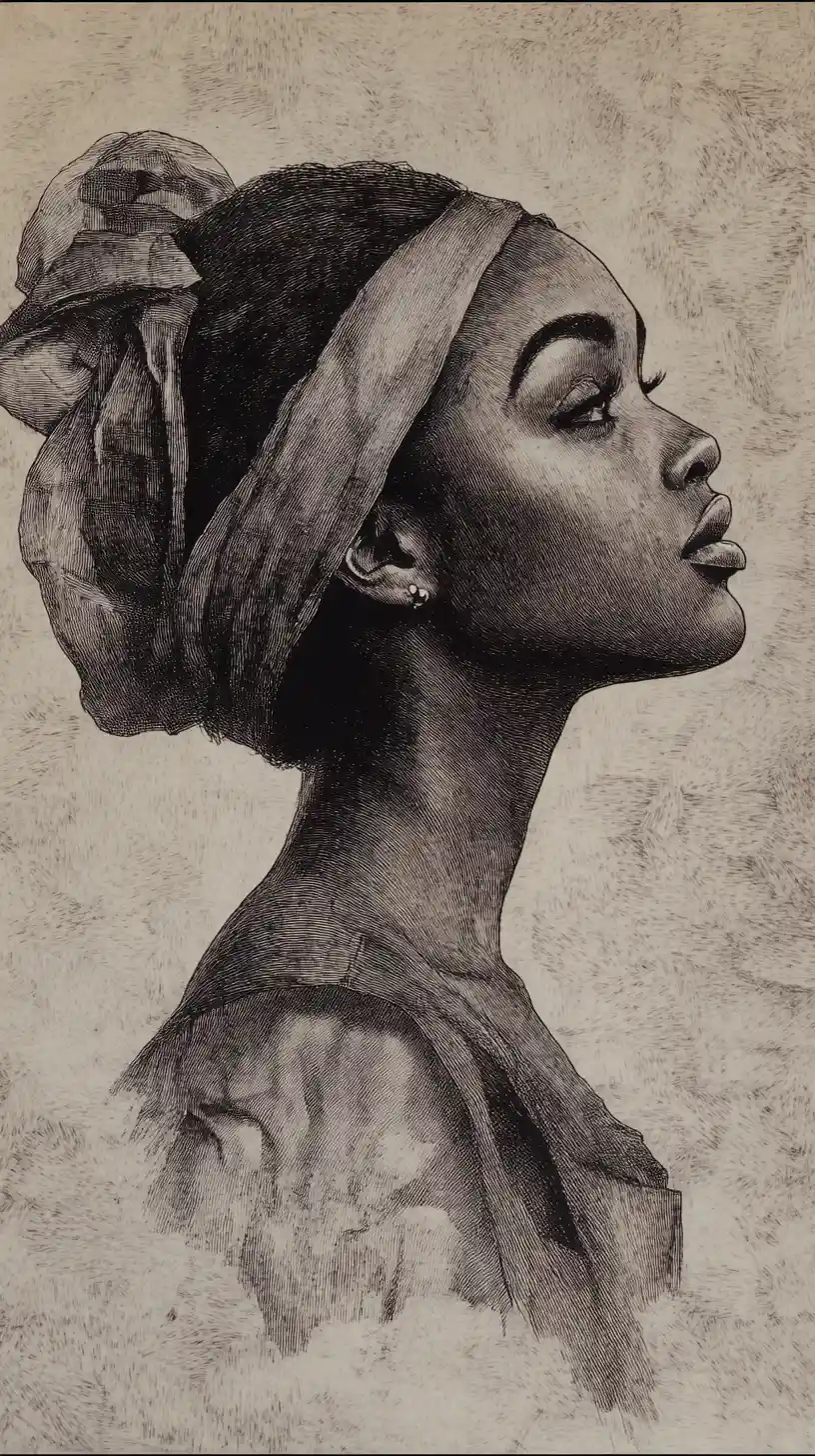 Charcoal bust portrait of a young woman in profile