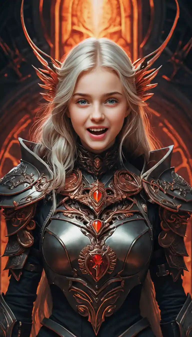 Ash blonde fantasy warrior woman in ornate armor
