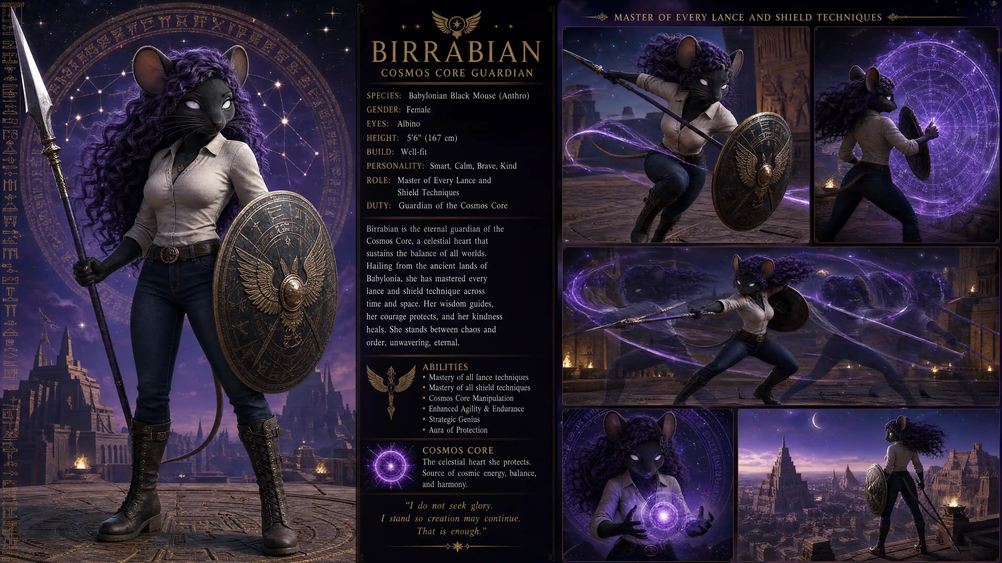 Female mouse warrior guardian with lance and shield