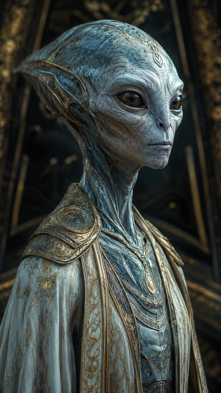 Hyperreal portrait of a humanoid alien in digital painting style