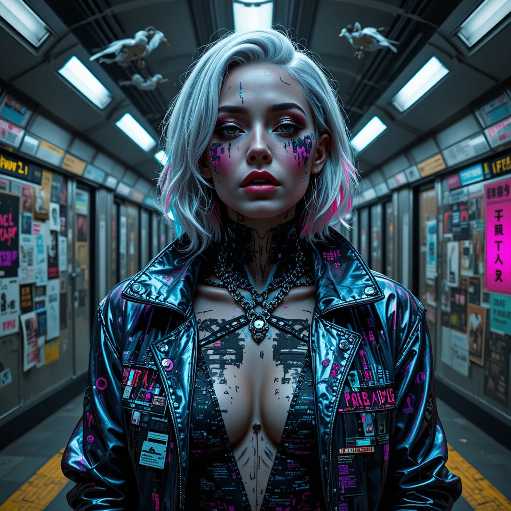 Cinematic Cyberpunk Woman In Glitching Neon Portrait