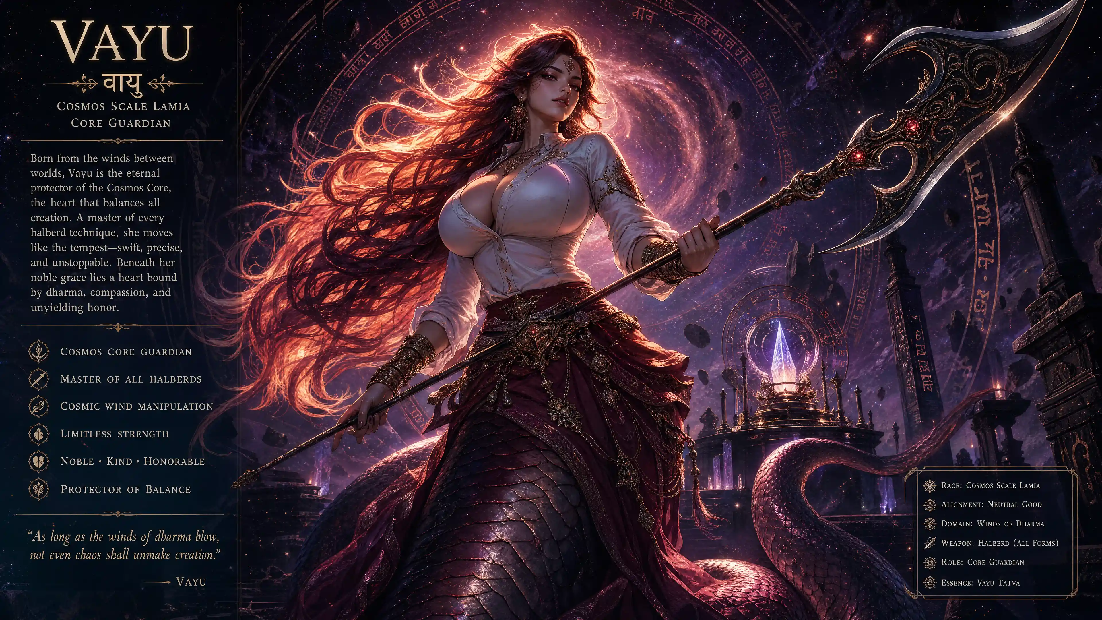 Noble cosmic lamia guardian woman with halberd mastery