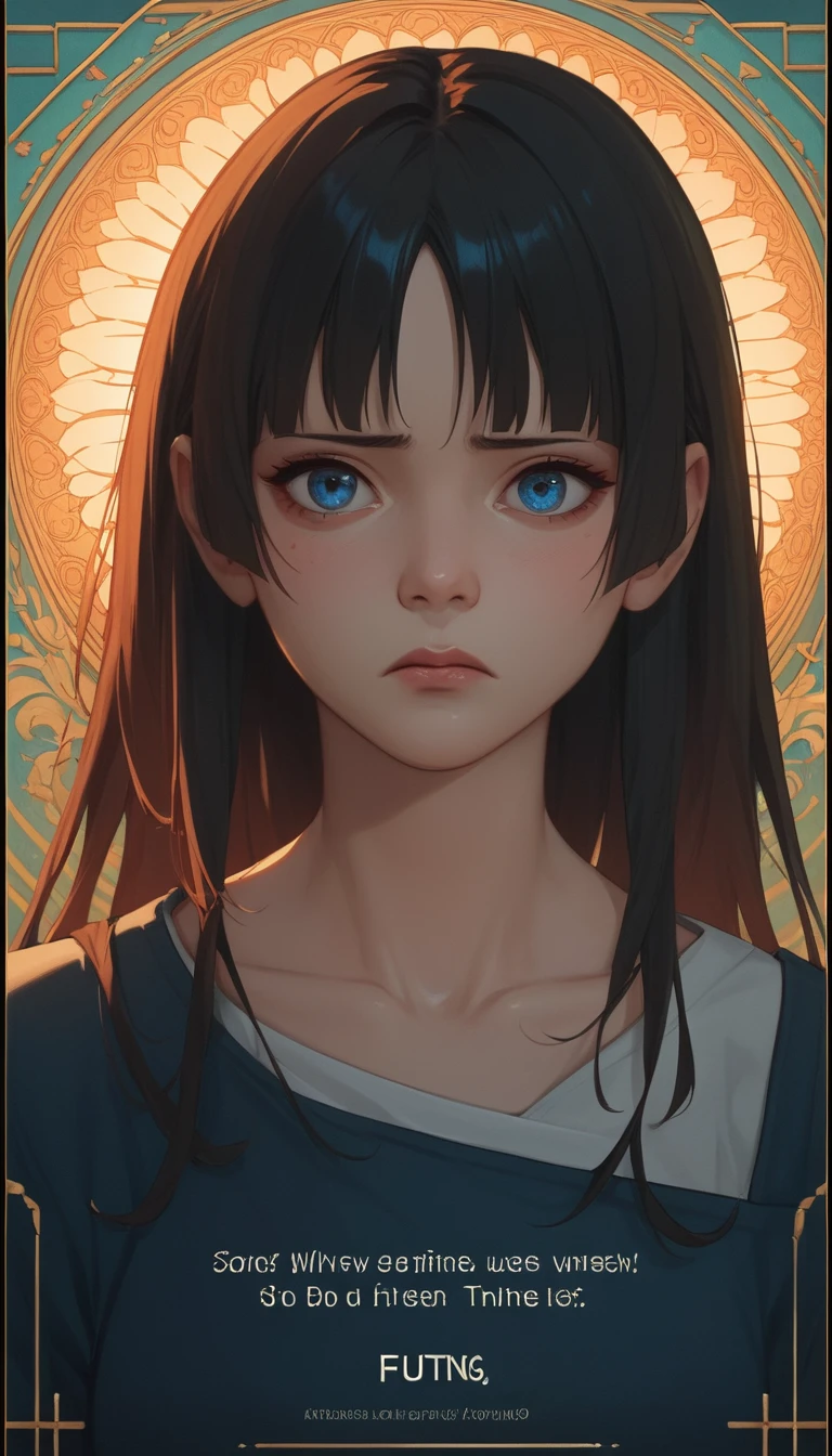 Ragazza anime triste dagli occhi azzurri con espressione giocosa