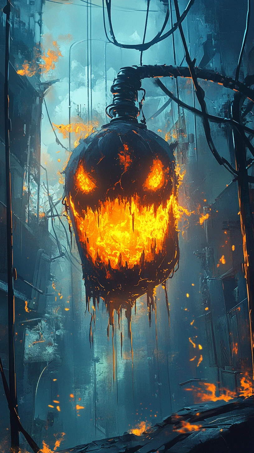 Terrifying Fire Monster Smiling Amid Burning Laboratory Ruins