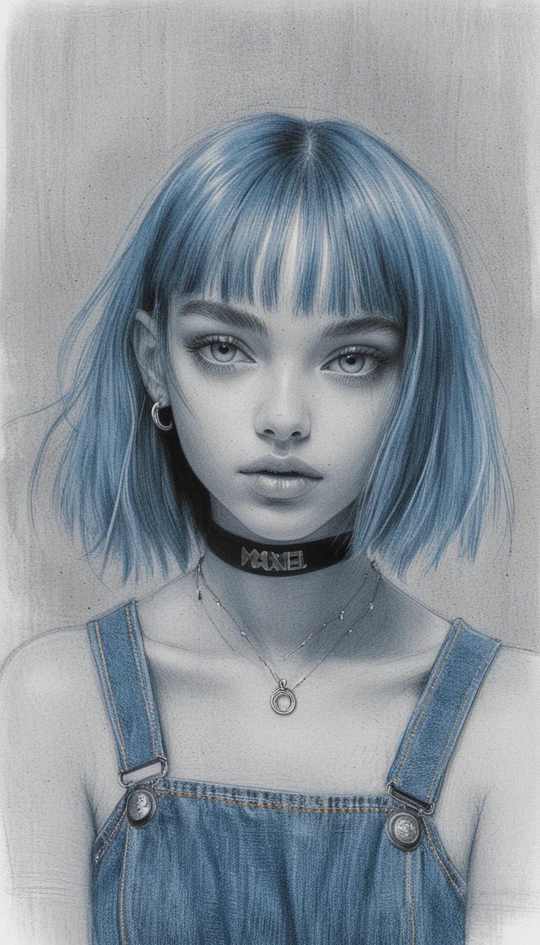 Young woman portrait with silver bob and blue eyes