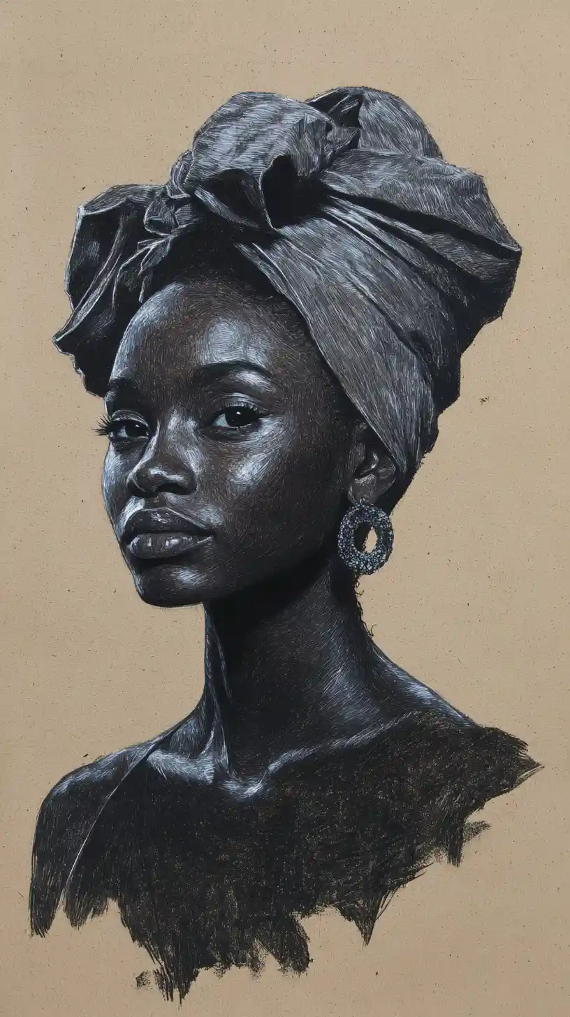 Charcoal bust portrait of a young woman in profile