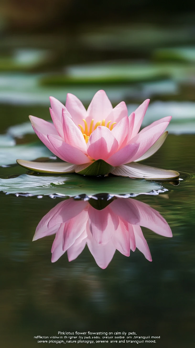 Pink lotus flower floating gently on still water